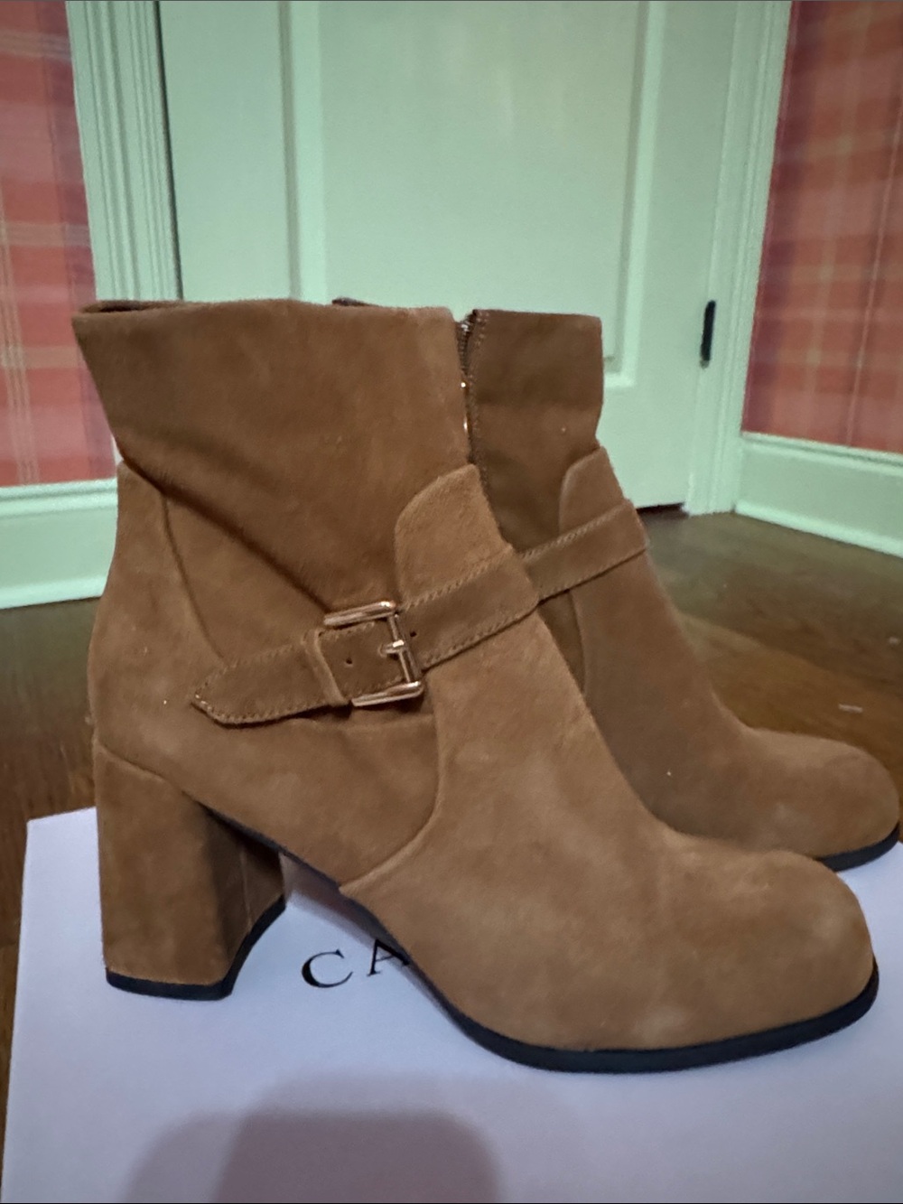 Women's Tan Suede Block Heel Ankle Boots